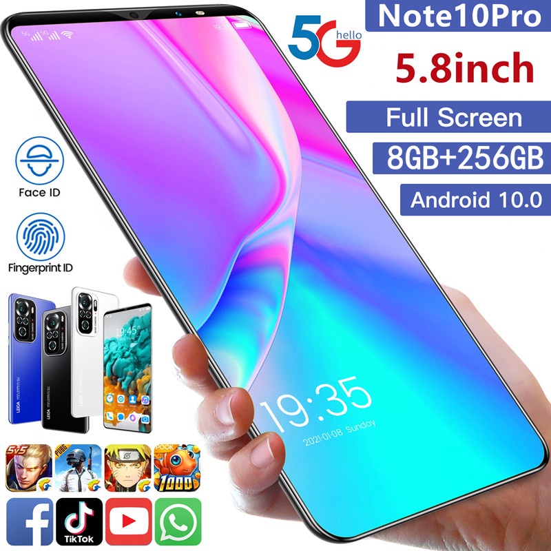 Celular Note10Pro Telefone 5.8 Polegadas 8GB RAM 128GB ROM Celulares Smartphone