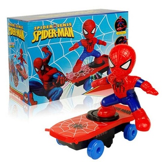 Homem Aranha Música Eletrônica Scooter Toy Stunt Turnover Automático Skate Rotativo
