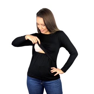 Blusa Amamentação Diversas Cores Viscolycra Premium Camiseta Manga Longa Gestante Maternidade em Oferta na Shopee