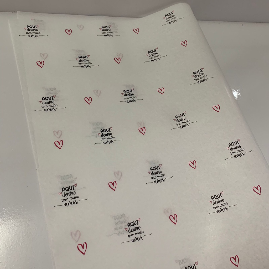 Papel Seda para embalagem - Premium Estampado Aqui Contém Amor 50un - Loja e presentes