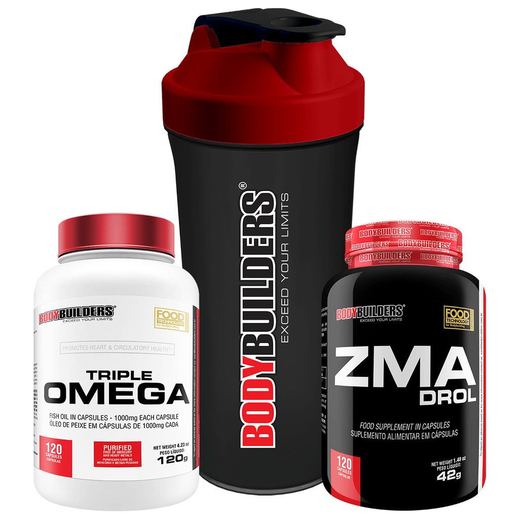 Kit Ômega 3 120 Caps + Zma 120 Cáps + Coqueteleira - Bodybuilders Kit com Vitaminas e minerais