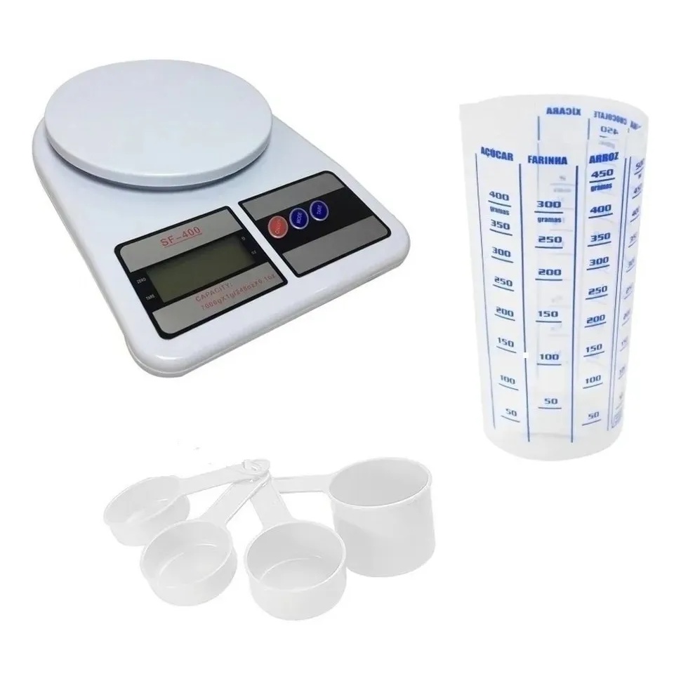 Balança Digital 10kg Kit Medidores Xícaras + Copo Graduado