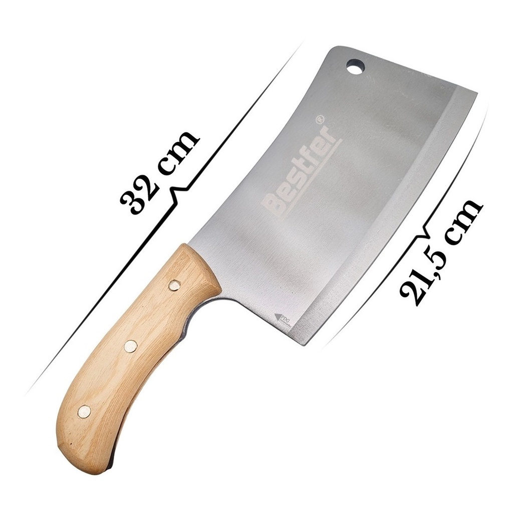 Faca Cutelo 8,5" Polegadas Artesanal Profissional - Facão Cutelo Lâmina 6mm Aço 32cm - Aço Manganês