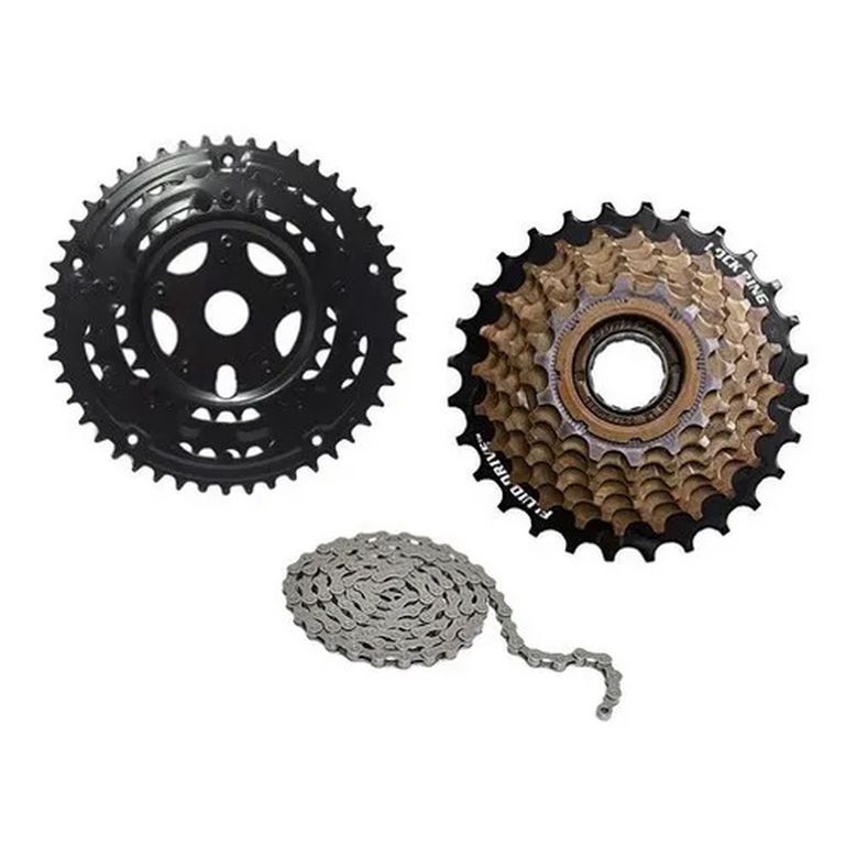 Coroa Engrenagem Tripla Monobloco + Catraca 7v + Corrente 21