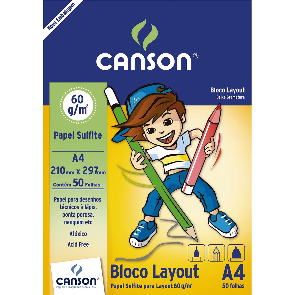 Bloco Layout Canson 7074 63/m² A4 Com 50 Folhas
