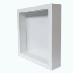 Quadro Moldura Decorativa Caixa Alta 35x35cm Branco Com Vidro 5,3 Cm De Profundidade