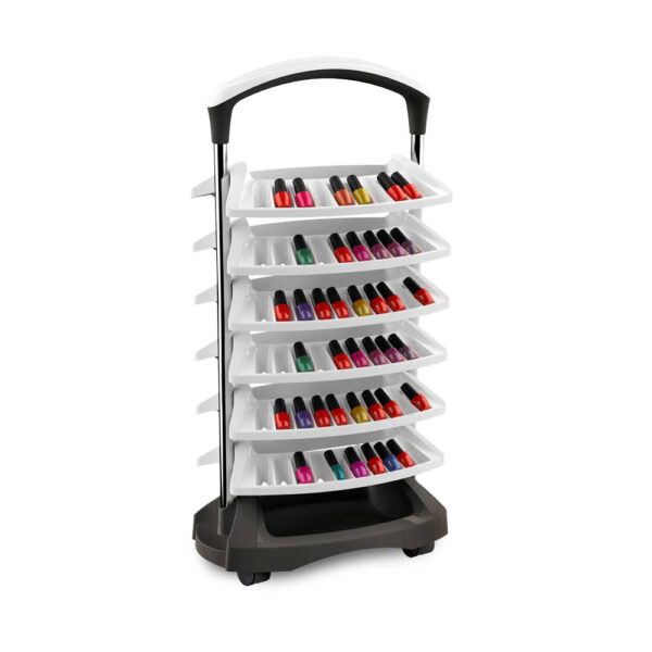 Carrinho Expositor de Esmaltes Diva 6 Bandejas (120 Esmaltes) Branco e Preto