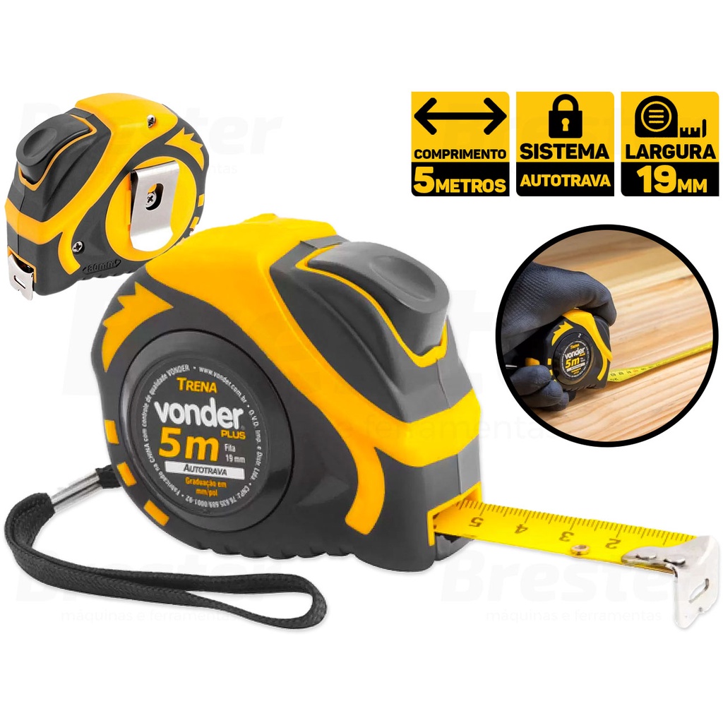 Trena Manual Emborrachada Autotrava Vonder 5 Metros 5mx19mm em Oferta na Shopee