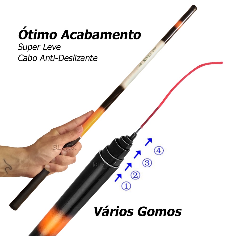 Kit Completo Varas de Pesca Telescópica 2,10 Metros Pescaria Tilápia Lambari Piau entre outros Pesca