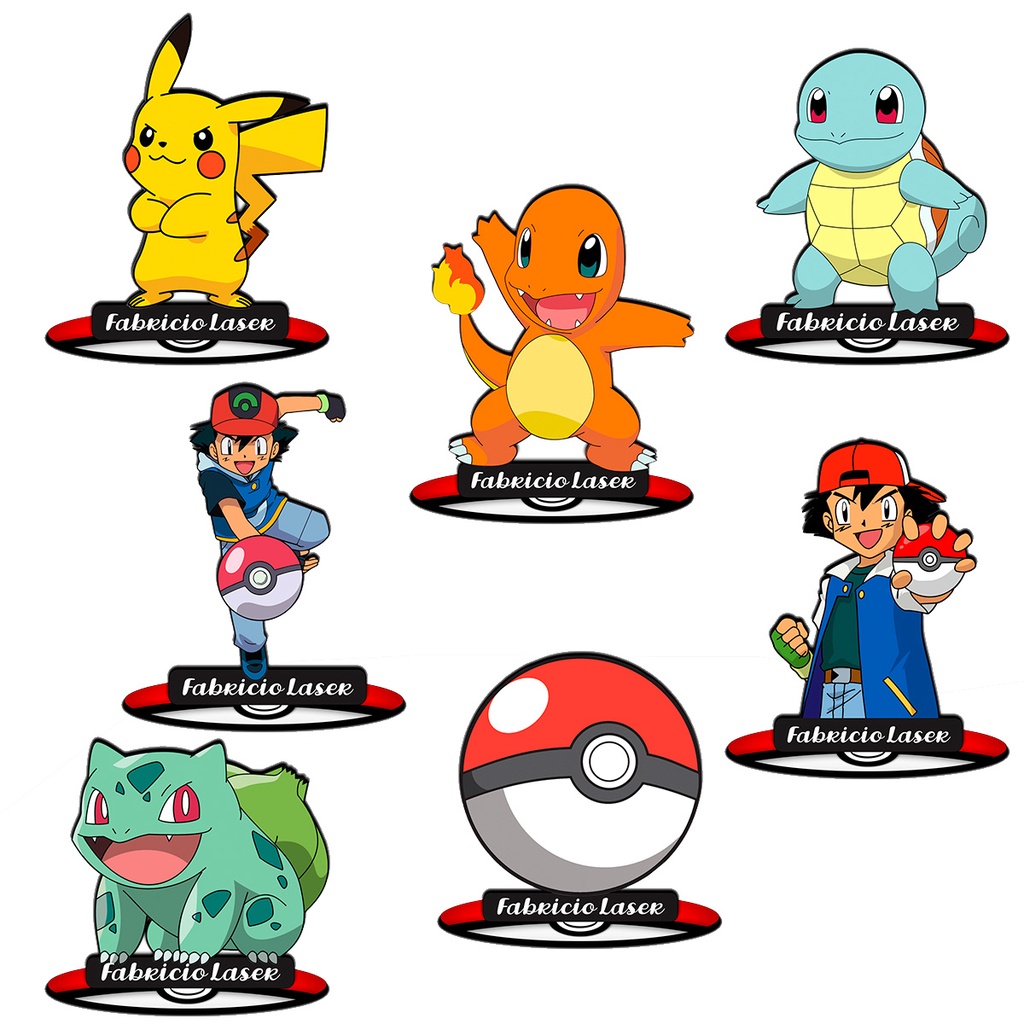 Kit Centro De Mesa Pokemon Personalizado Nome+Idade Lembrancinhas 15cm Aniversário Mdf Adesivado