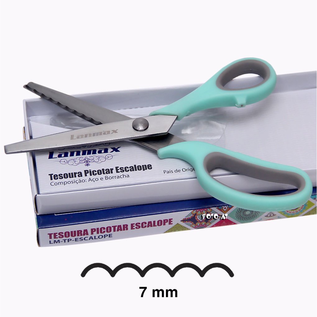 Tesoura Picotar Escalope Corte Arredondado Profissional Lanmax Papel EVA Tecido em Oferta na Shopee