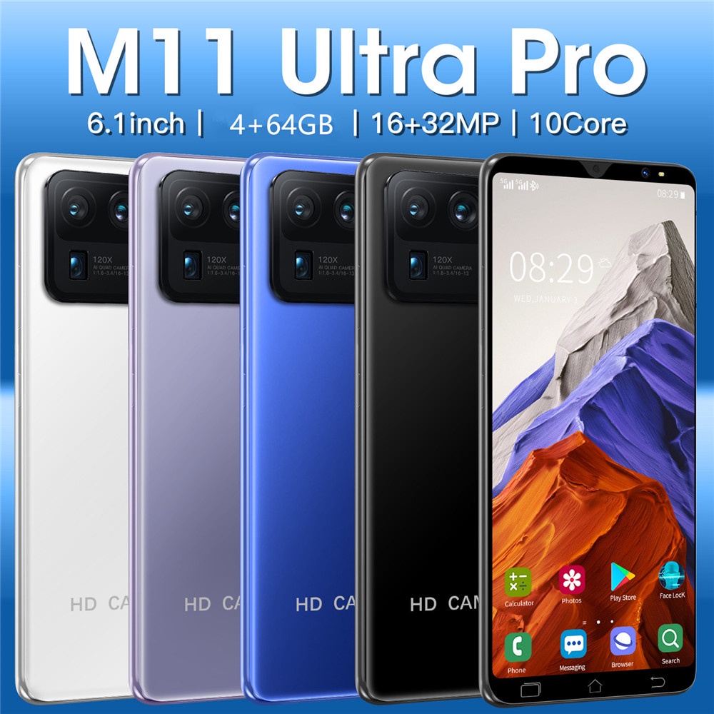 M11 Ultra Pro Smartphone 6.1 Polegadas 4Gb De Ram + 64Gb Rom Dual SIM Card ID De Impressão Digital Facial Telefone