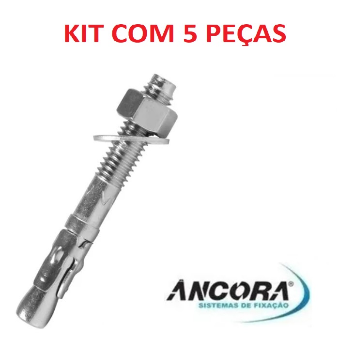 Kit Chumbador PBA 3/8 x 2.1/4 com Porca e Arruela Ancora 5 Peças