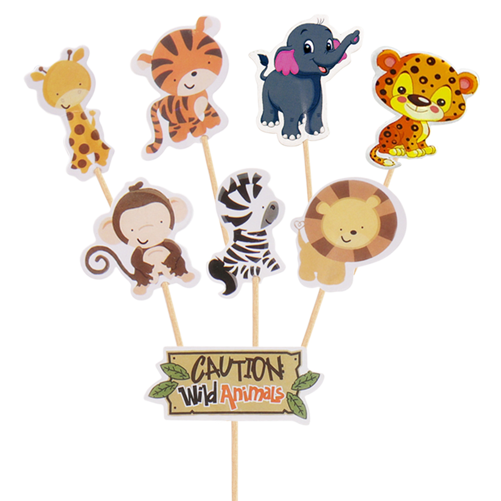 24 Pecas Topo De Bolo Cupcake Para Decoracao De Bolo Aniversario De Desenho Selva Safari Animal Shopee Brasil