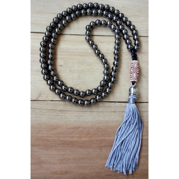 Imagem Japamala 108 Contas Pérola Grafite De Abs 8MM Rosário Budista Meditação Reiki Ref:05