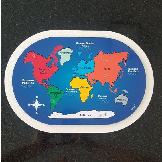 Mapa mundi quebra cabeça colorido jogo pedagógico de montar aprender e ...