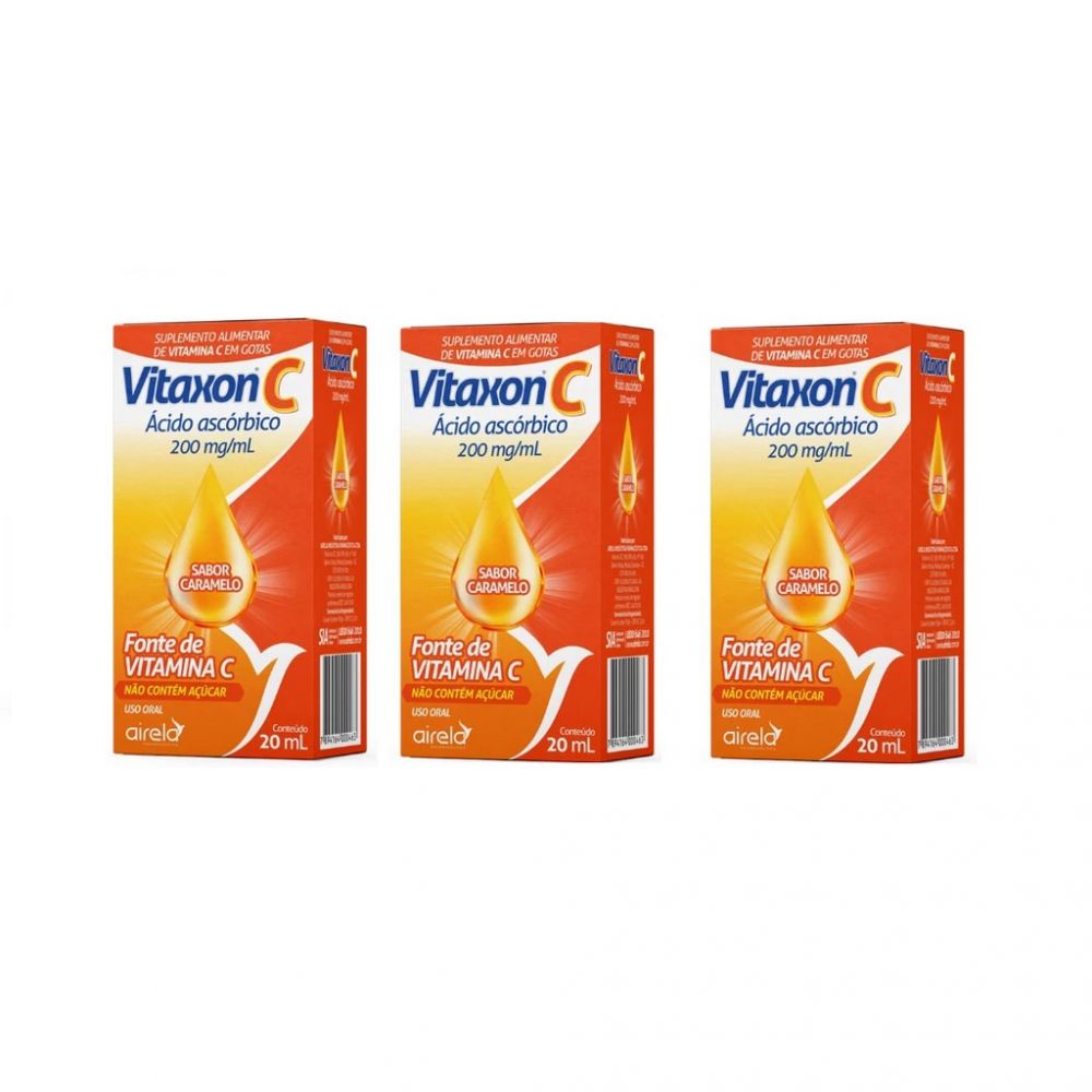 Kit C/3 Vitaxon C Vitamina C Original Airela 200mg/Ml Gotas 20ml