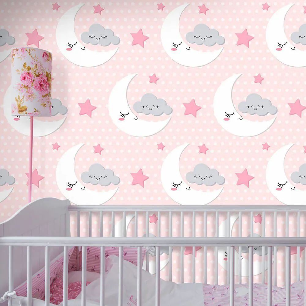 Papel de Parede Lua Fofa Adesivo Lavável - 50cm x 3,00 metro