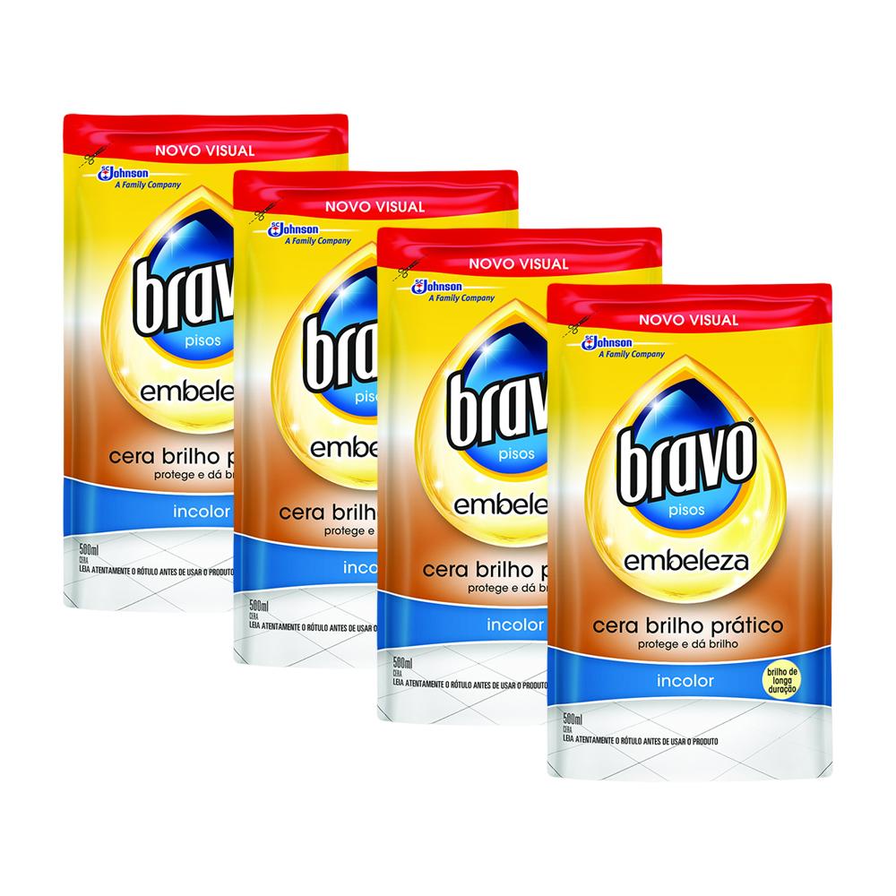 Kit 4 Refil Cera Líquida Bravo Brilho Prático Incolor Embeleza 500ml