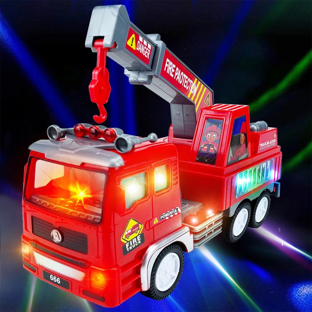 Bombeiro Vermelho Caminhão á Pilha Com Luz 4D Sons de Sirene Bate e Volta em Oferta na Shopee