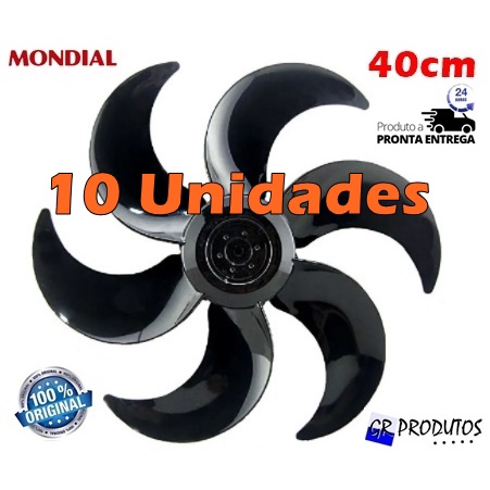 10 unidades Hélice Mondial 40cm Ventilador 40 Vt41 V45 Nv-75 Maxi Power 6 Pás Preto EIXO Redondo 8mm