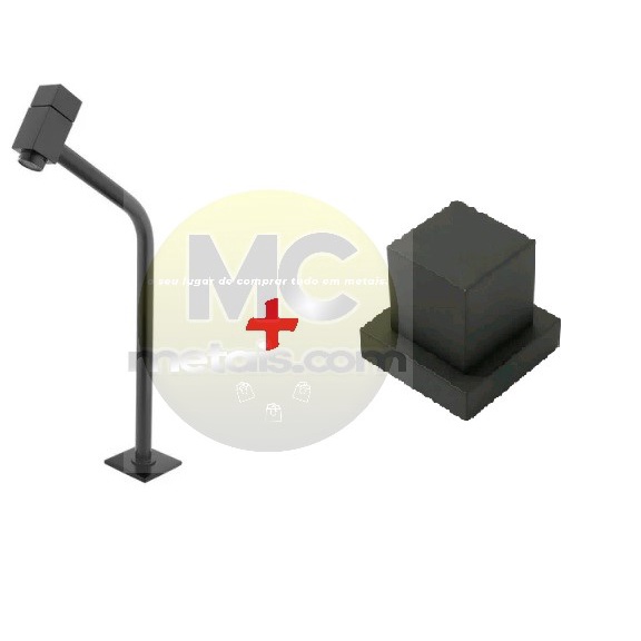 Torneira Quadrada Preta para Cuba Banheiro De Bancada Metal 3040 1/4 de Volta com Kit Acabamento Quadrado Preto 38mm