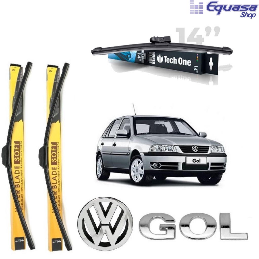 Kit 3 Palhetas Limpador De Parabrisa Dianteiro + Traseiro Volkswagen Gol G4 2005 a 2012