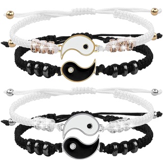 Tai Chi Yin Yang Conjunto De Pulseiras De Liga Ajustável/Pulseira De Corrente Com Imitação De Amantes