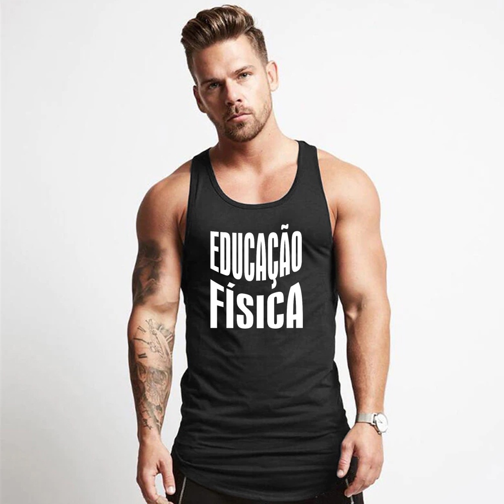 Regata Masculina Cavada Educação Física Longline Faculdade Formatura Camiseta Academia