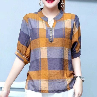 Camisa Xadrez Feminina De Algodão/Linho/Estilo Coreano/Folgado/Plus Size/Top