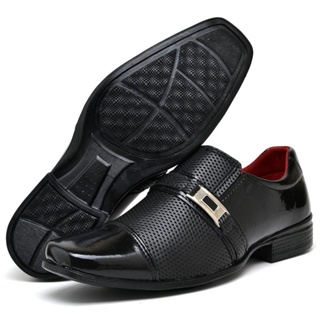 sapato social masculino preto verniz de fivela elegante moderno elegante em Oferta na Shopee