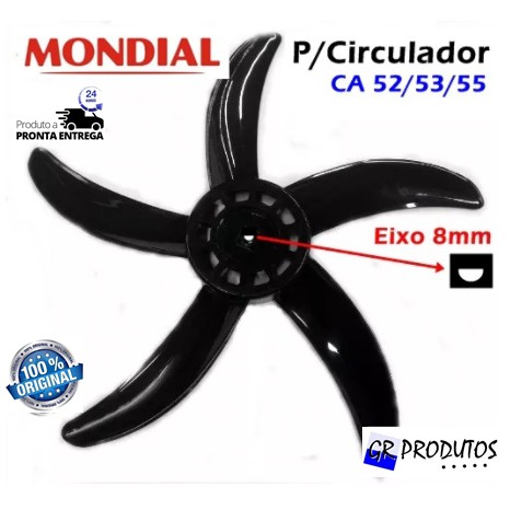 Hélice Circulador Mondial Ca 52/53/55 50cm 50 5 Pás Preta Original EIXO 8mm Meia Lua em Oferta na Shopee