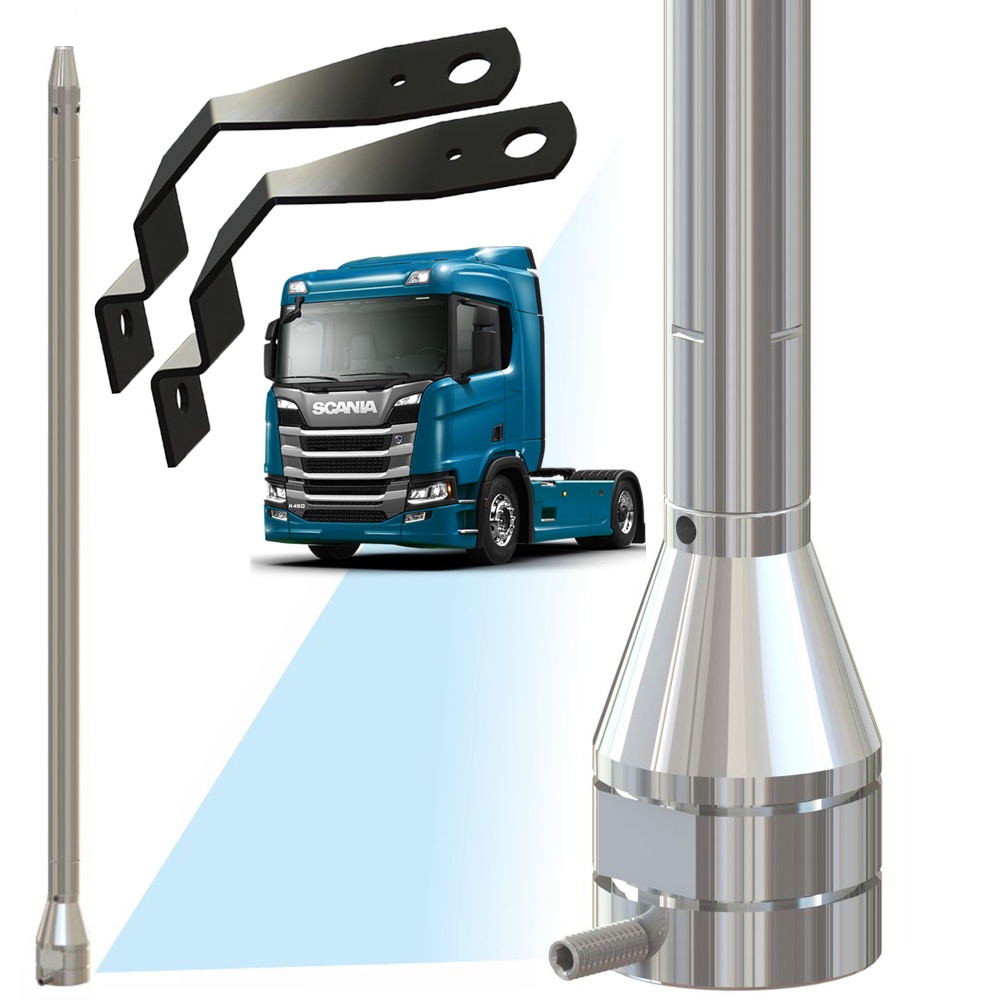 2 Prolongador Alongador Inox 60cm + 2 Suporte Dianteiro Parabrisa Scania