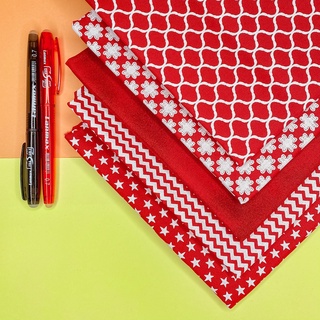 Tecido Tricoline Estampado Silky Cataguases 100% Algodão 0.5m x 1.50 metro - Composê Geométrico Tons de Vermelho - Patchwork / Artesanato