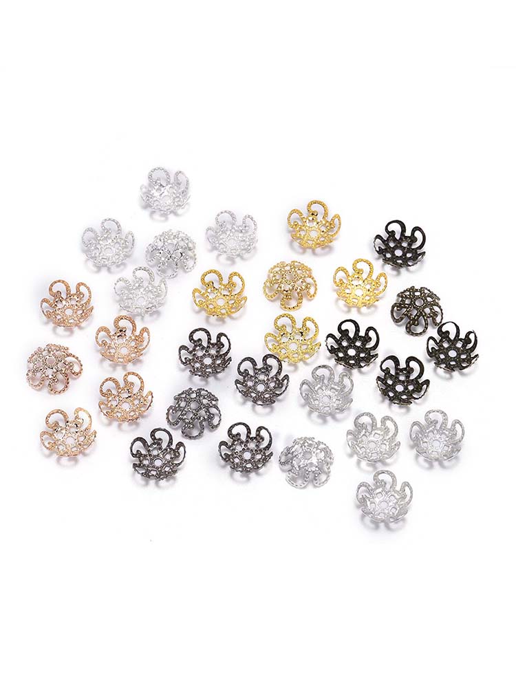 St.kunkka 100 peças 8-10mm tampa de metal Tulipa Flor oco com contas acessórios de joias faça você mesmo em Oferta na Shopee