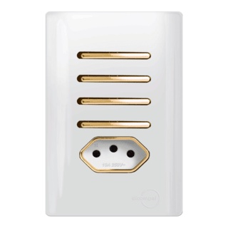 4 Interruptor Simples + 1 Tomada de 20A Branco com Dourado Dicompel Novara