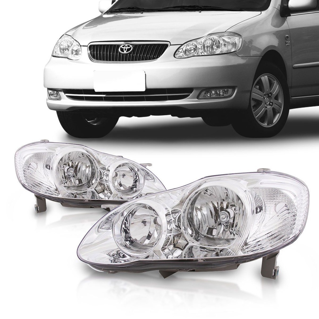 Farol Corolla E Fielder 2003 2004 2005 2006 2007 Foco Duplo Cromado em Oferta na Shopee