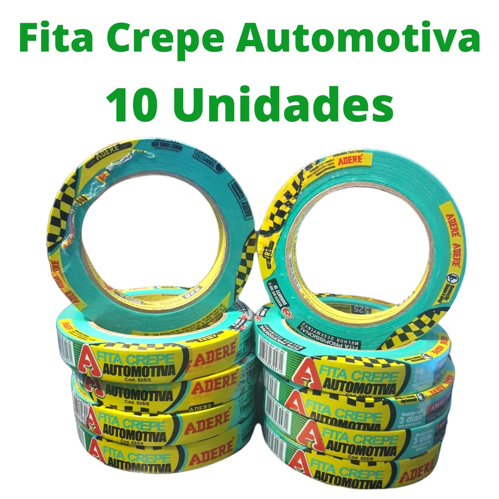 Fita Crepe Verde para Pintura Automotiva Kit com 10 Unidades 18mmx50m Adere Ideal para carro Uso Profissional