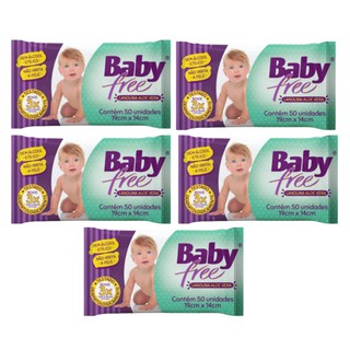 Kit com 5 Lenços Umedecidos Baby Free Toalha Umedecida Qualybless 5 Pacotes com 50 unidade...