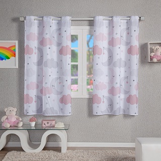 Cortina Céu Rosa Para Decoração Quarto Bebê Menina 2.00 X 1.50 Com Bainha Coleção Nova Linha Baby