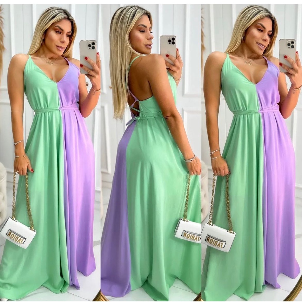 Vestido Chá Revelação Para Gravida Verde e Roxo\ Rosa e azual