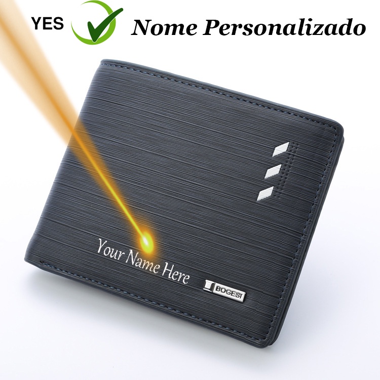 Carteira Masculina Nome Personalizada Carteira De Couro Pu Masculina Com Duas Dobras E Cor Única Para Presente Namorado / Presente Para Namorado