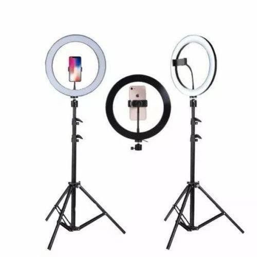 KIT COMPLETO RING LIGHT 10 POLEGADAS 26 CENTIMETROS COM TRIPÉ DE 2 METROS E SUPORTE CELULAR