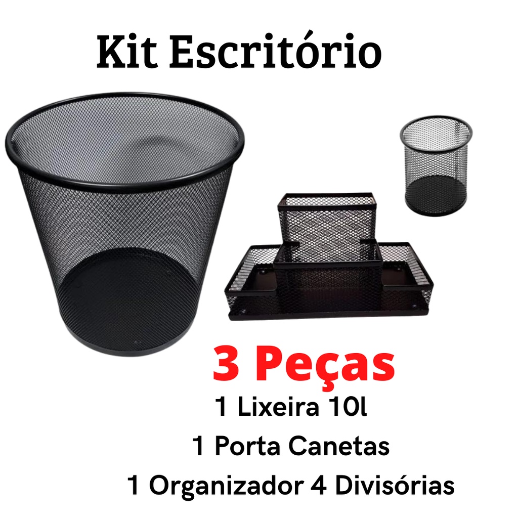 Kit Organizador Home Office Lixeira Porta Treco Porta Lápis