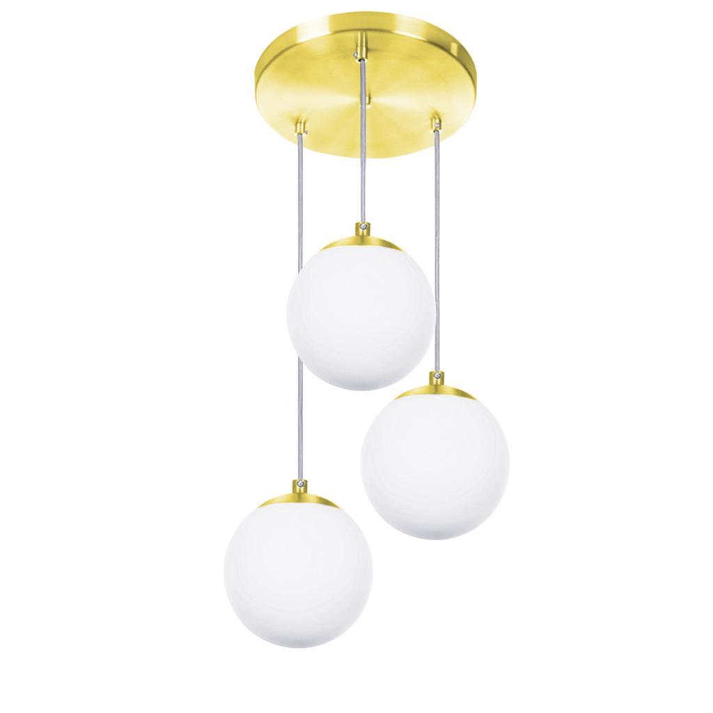 Lustres Pendentes Triplo Orby Bolinha Dourada em Oferta na Shopee