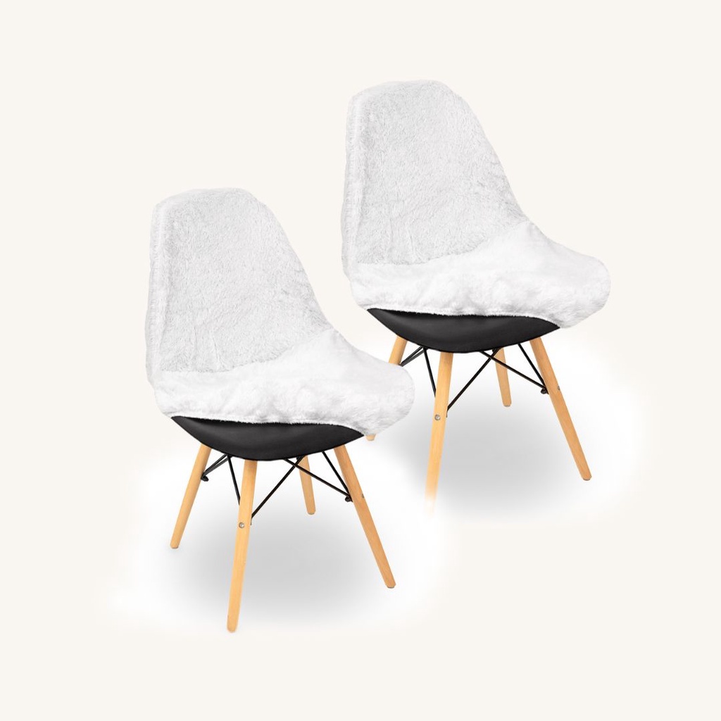 Kit Capa Cadeira Eames Eiffel Pelo Curto: Branca 2 Peças pelinho decoracao presente penteadeira jantar escritorio quarto