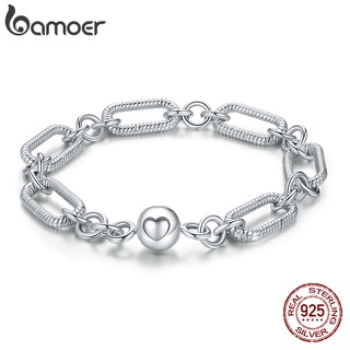 Pulseira Bamoer 925 Prata Esterlina Clássica Fivela Simples Casal Joias