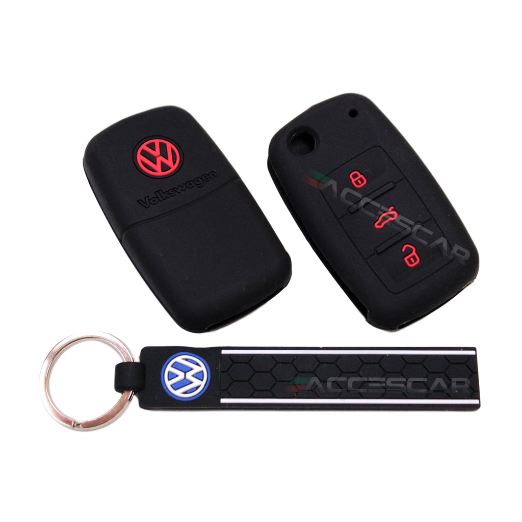 Kit Capa Silicone Chave Canivete 3 Botões Volkswagen + Chaveiro Volkswagen Jetta Golf Up Tiguan Fox Gol