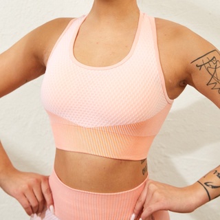 Sutiã Listrado Yoga Confortável Respirável Top Sem Costura Absorvente De Suor Fitness Cruz Esportes Corrida Treino em Oferta na Shopee