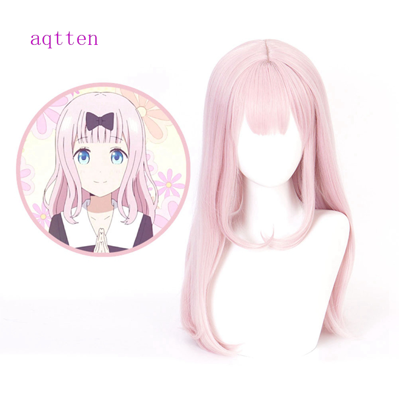Peruca Cosplay Anime Fujiwara Chika Kaguya-Sama: Love Is War / Cabelo Longo Rosa Peruca De Cabelo Reto Com Franja Rosa Vermelha Longa Reta